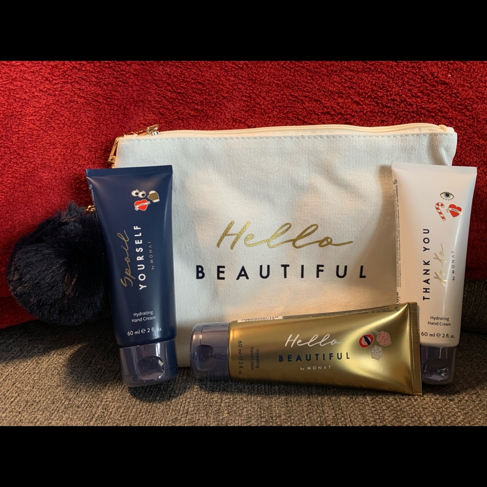 Monat Hydrating Handcream and beauty bag
